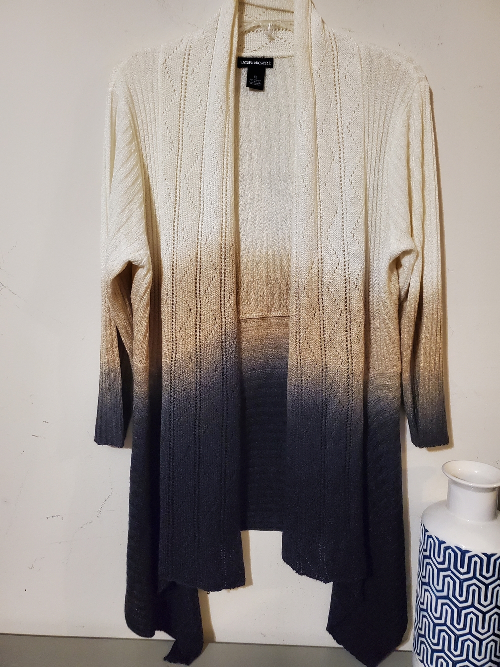 Neutral Ombre Open Front Cardigan Capsule Creme Tan Black Soft Knit